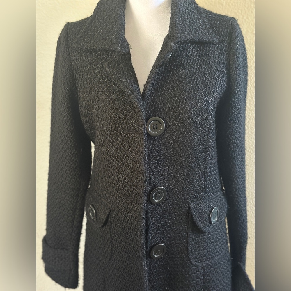 Poetry Black Textured Button Front Coat - Picture 3 of 6